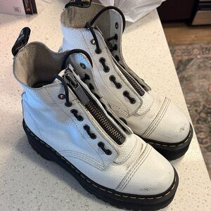 Dr. Martens Sinclair White Leather Boots with Black Soles and Zippers